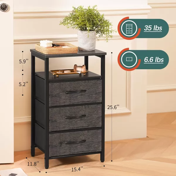 Yoobure Night Stand with Charging Station 16 Colors LED Nightstand with USB Ports and Outlets End Table with 3 Fabric Drawers and Storage Shelf Bedside Tables Small Dresser for Small Space WhiteGrey