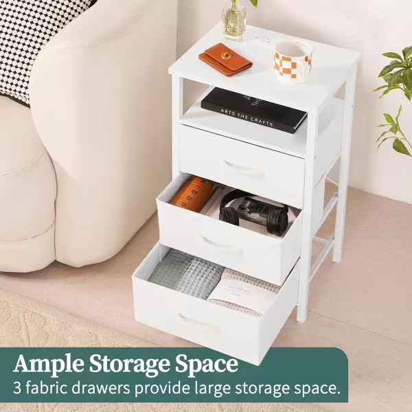 Yoobure Night Stand with Charging Station 16 Colors LED Nightstand with USB Ports and Outlets End Table with 3 Fabric Drawers and Storage Shelf Bedside Tables Small Dresser for Small Space WhiteWhite