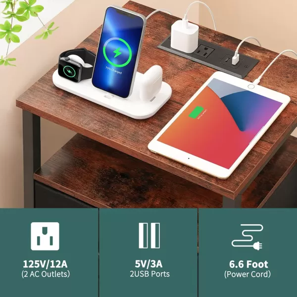 Yoobure Night Stand with Charging Station 16 Colors LED Nightstand with USB Ports and Outlets End Table with 3 Fabric Drawers and Storage Shelf Bedside Tables Small Dresser for Small Space WhiteBlackbrown