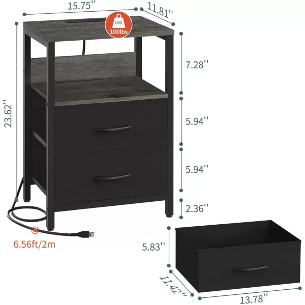 Yoobure Nightstand with Charging Station LED Night Stand with Fabric Drawers and Storage Shelf for Bedroom Nightstands Bedside Tables with USB Ports ampamp Outlets Small Night Stands Bed Side TableCharcoal GrayBlack
