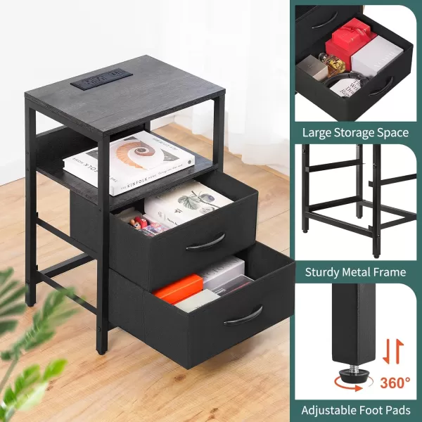 Yoobure Nightstand with Charging Station LED Night Stand with Fabric Drawers and Storage Shelf for Bedroom Nightstands Bedside Tables with USB Ports ampamp Outlets Small Night Stands Bed Side TableCharcoal GrayBlack