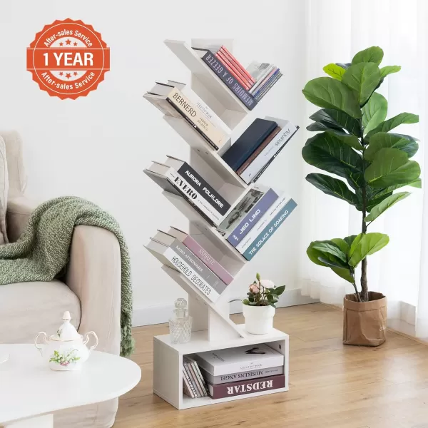 Yoobure Tree Bookshelf  6 Shelf Retro Floor Standing Bookcase Tall Wood Book Storage Rack for CDsMoviesBooks Utility Book Organizer Shelves for Bedroom Living Room Home OfficeWhite