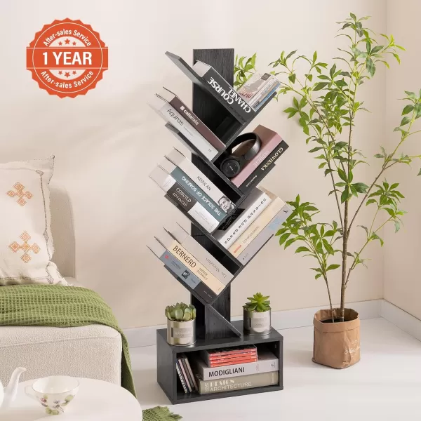 Yoobure Tree Bookshelf  6 Shelf Retro Floor Standing Bookcase Tall Wood Book Storage Rack for CDsMoviesBooks Utility Book Organizer Shelves for Bedroom Living Room Home OfficeCharcoal Gray