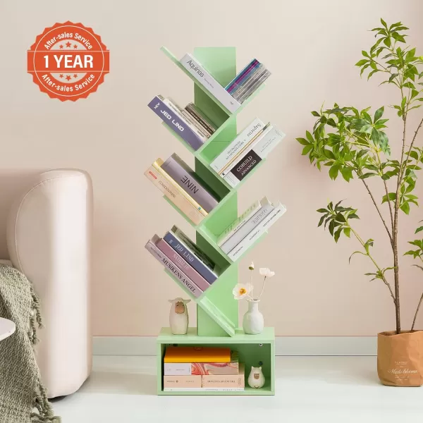 Yoobure Tree Bookshelf  6 Shelf Retro Floor Standing Bookcase Tall Wood Book Storage Rack for CDsMoviesBooks Utility Book Organizer Shelves for Bedroom Living Room Home OfficeGreen