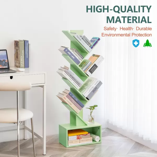 Yoobure Tree Bookshelf  6 Shelf Retro Floor Standing Bookcase Tall Wood Book Storage Rack for CDsMoviesBooks Utility Book Organizer Shelves for Bedroom Living Room Home OfficeGreen