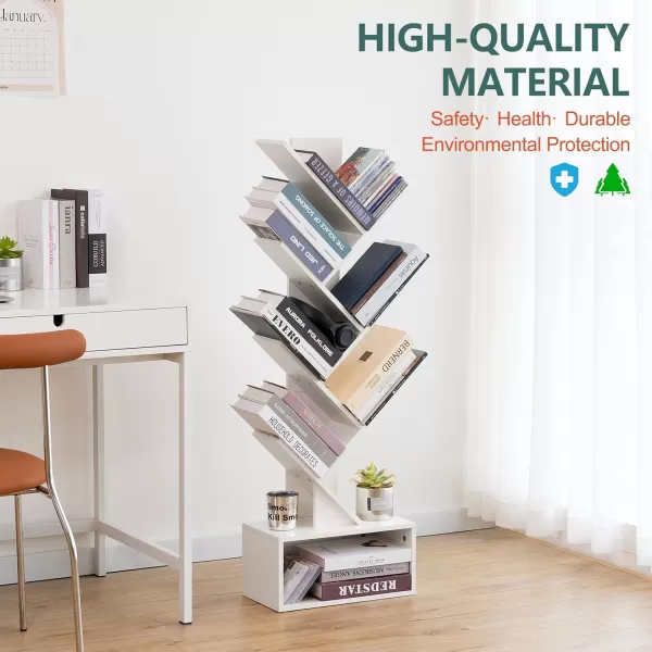 Yoobure Tree Bookshelf  6 Shelf Retro Floor Standing Bookcase Tall Wood Book Storage Rack for CDsMoviesBooks Utility Book Organizer Shelves for Bedroom Living Room Home OfficeWhite