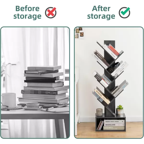Yoobure Tree Bookshelf  6 Shelf Retro Floor Standing Bookcase Tall Wood Book Storage Rack for CDsMoviesBooks Utility Book Organizer Shelves for Bedroom Living Room Home OfficeCharcoal Gray