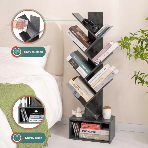 Yoobure Tree Bookshelf  6 Shelf Retro Floor Standing Bookcase Tall Wood Book Storage Rack for CDsMoviesBooks Utility Book Organizer Shelves for Bedroom Living Room Home OfficeCharcoal Gray