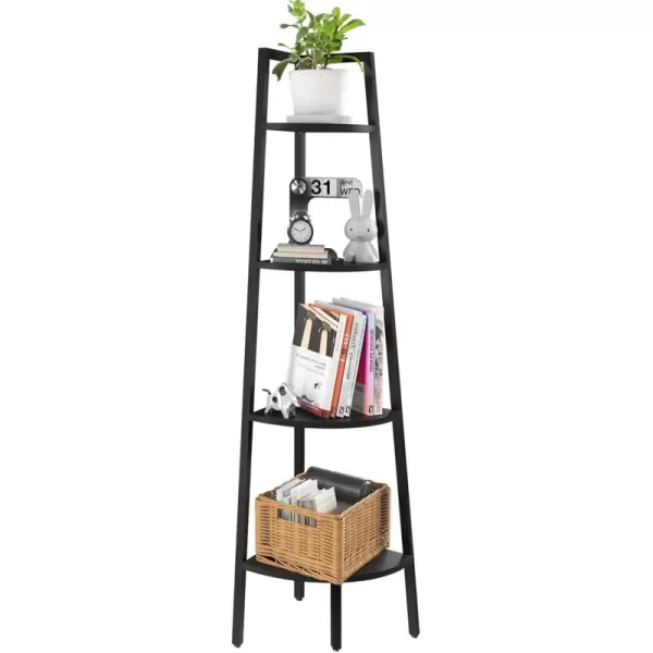 Yoobure 4Tier Corner Bookshelf with Metal Frame  Ladder Display Shelf for Bedroom and Living Room Tall Wood Corner Bookcase and Plant StandBlack