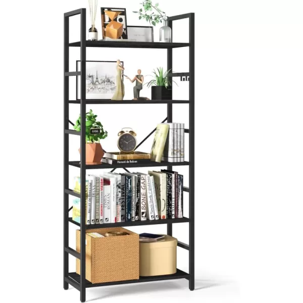Yoobure 5 Tier Bookshelf  Tall Book Shelf Modern Bookcase for CDsMoviesBooks Rustic Book Case Industrial Bookshelves Book Storage Organizer for Bedroom Home Office Living Room BrownBlack