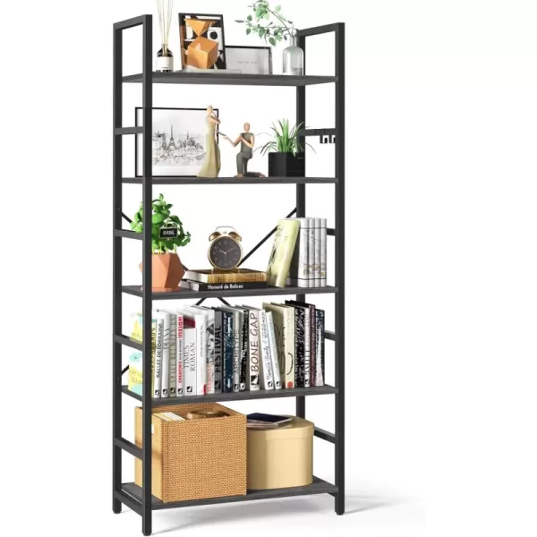 Yoobure 5 Tier Bookshelf  Tall Book Shelf Modern Bookcase for CDsMoviesBooks Rustic Book Case Industrial Bookshelves Book Storage Organizer for Bedroom Home Office Living Room BrownCharcoal Gray