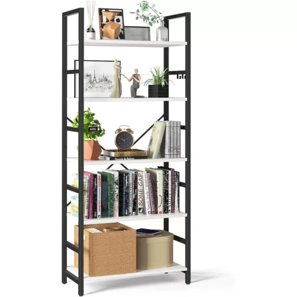Yoobure 5 Tier Bookshelf  Tall Book Shelf Modern Bookcase for CDsMoviesBooks Rustic Book Case Industrial Bookshelves Book Storage Organizer for Bedroom Home Office Living Room BrownWhite