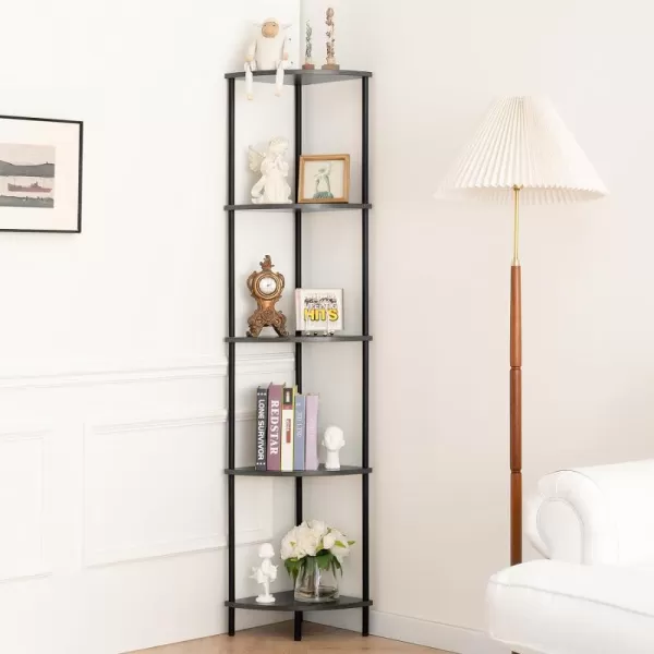 Yoobure Corner Shelf Stand 5Tier Corner Bookshelf Tall Corner Shelves for Bedroom Living Room Narrow Display Shelf Corner Bookcase 65quot Black Corner Book Shelf with Display Shelves for OfficeGrey