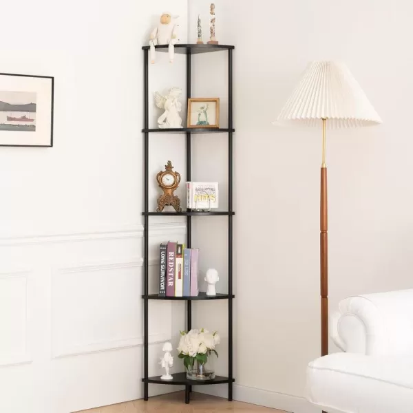 Yoobure Corner Shelf Stand 5Tier Corner Bookshelf Tall Corner Shelves for Bedroom Living Room Narrow Display Shelf Corner Bookcase 65quot Black Corner Book Shelf with Display Shelves for OfficeBlack