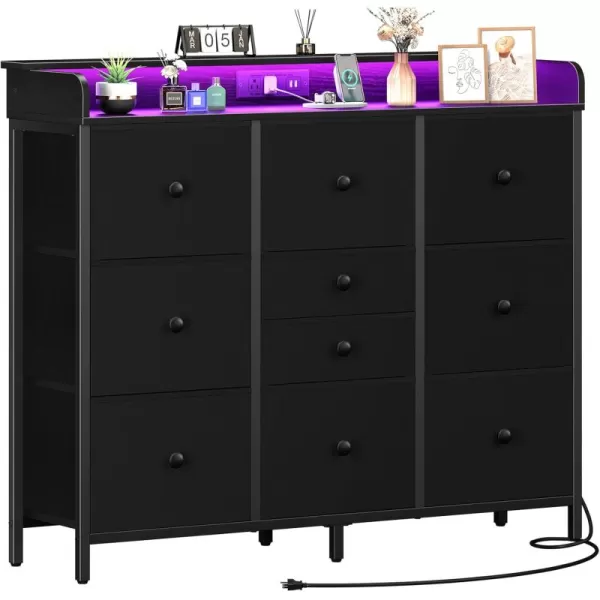 Yoobure Dresser for Bedroom with Charger Station and LED Lights Organizer Dressers ampamp Chests of Drawers with 10 Storage Drawers Bedroom Dresser for Closet White Fabric Dresser for Kids BedroomBlack
