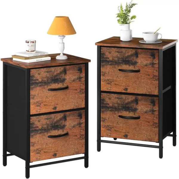 Yoobure Fabric Nightstand Set of 2  Small Wood Bedside Tables with Storage Drawers for Bedrooms and DormsBerry Brown