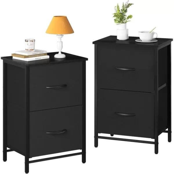 Yoobure Fabric Nightstand Set of 2  Small Wood Bedside Tables with Storage Drawers for Bedrooms and DormsBlack