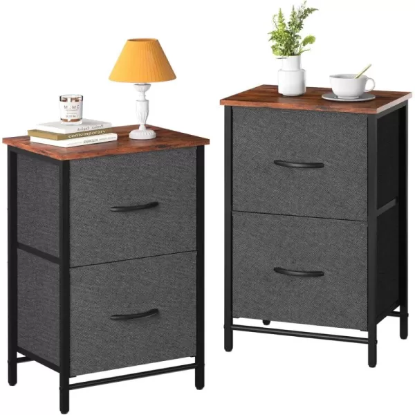 Yoobure Fabric Nightstand Set of 2  Small Wood Bedside Tables with Storage Drawers for Bedrooms and DormsGrey