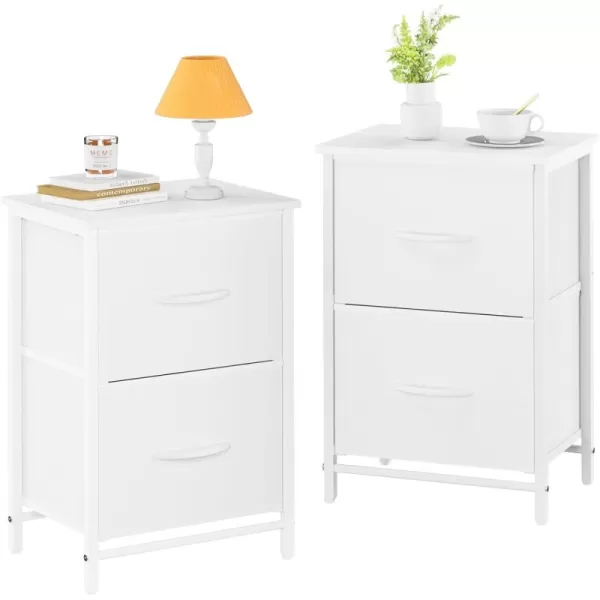 Yoobure Fabric Nightstand Set of 2  Small Wood Bedside Tables with Storage Drawers for Bedrooms and DormsWhite