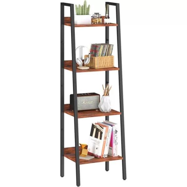 Yoobure Ladder Shelf 4 Tier Tall Ladder Bookshelf Corner Shelf Industrial Book Shelf Ladder Bookcase Narrow Standing Storage Shelves Display Shelf for Bedroom Living Room Office Kitchen BathroomBerry Brown