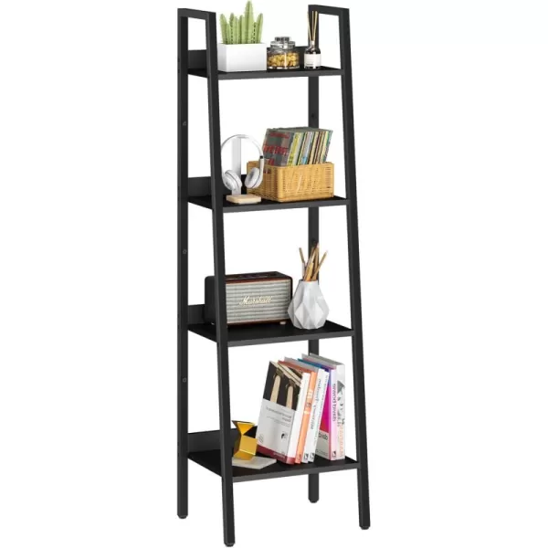 Yoobure Ladder Shelf 4 Tier Tall Ladder Bookshelf Corner Shelf Industrial Book Shelf Ladder Bookcase Narrow Standing Storage Shelves Display Shelf for Bedroom Living Room Office Kitchen BathroomBlack
