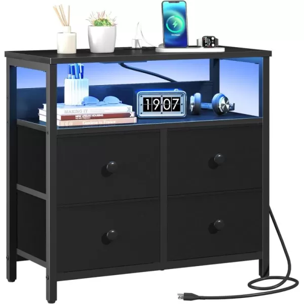 Yoobure Night Stand with Charge Station Nightstand with 4 Drawers Bedside Table LED Dresser with Storage Shelf Night Stands for Bedroom Side Table 3Tier Wood End Table for Home Office WhiteBlack