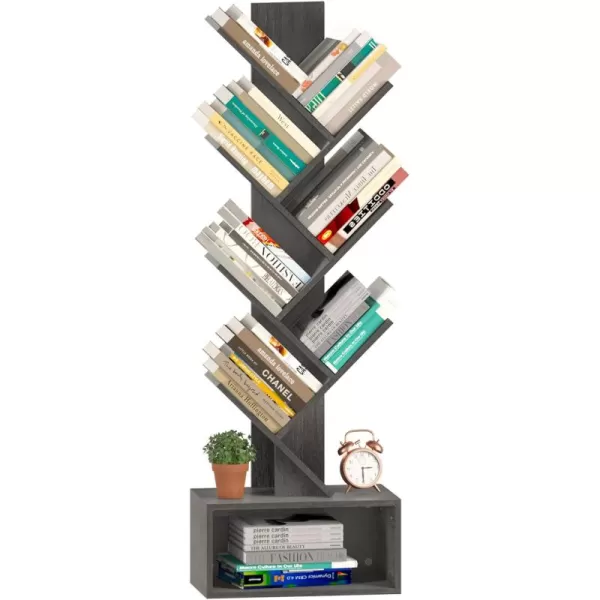 Yoobure Tree Bookshelf  6 Shelf Retro Floor Standing Bookcase Tall Wood Book Storage Rack for CDsMoviesBooks Utility Book Organizer Shelves for Bedroom Living Room Home OfficeCharcoal Gray