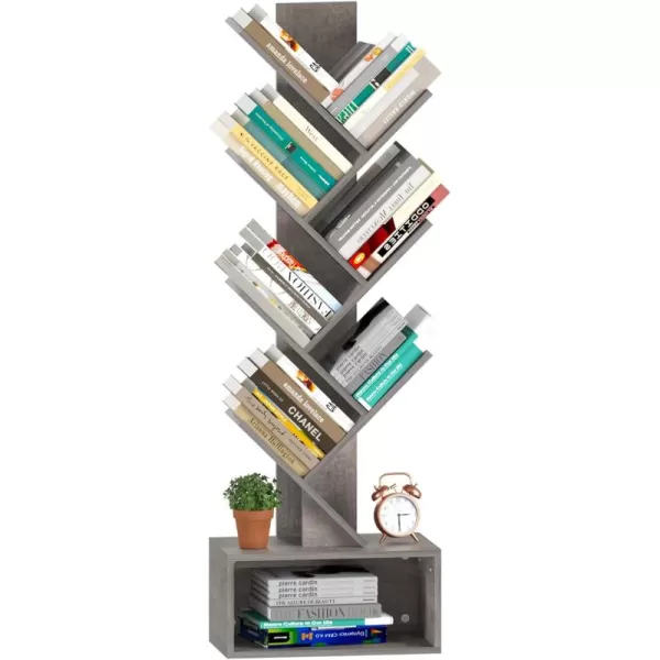 Yoobure Tree Bookshelf  6 Shelf Retro Floor Standing Bookcase Tall Wood Book Storage Rack for CDsMoviesBooks Utility Book Organizer Shelves for Bedroom Living Room Home OfficeGrey