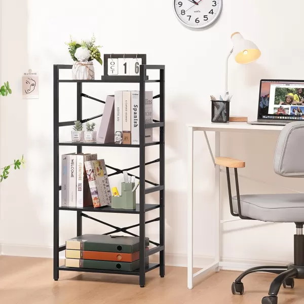 Yoobure 4 Tier Bookshelf  Small Book Shelf Industrial Bookcase Narrow Book Case Book Storage Organizer for CDMovieBook Bookshelves for Bedroom Office Living Room Berry BrownBlack