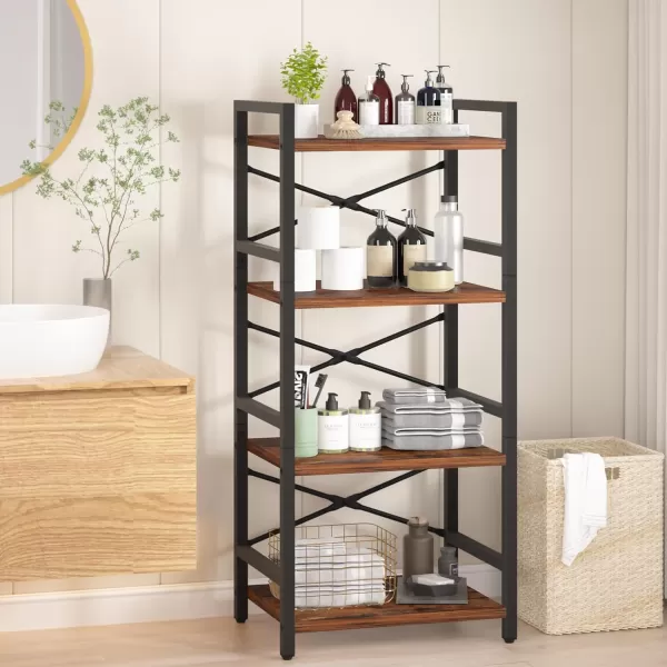 Yoobure 4 Tier Bookshelf  Small Book Shelf Industrial Bookcase Narrow Book Case Book Storage Organizer for CDMovieBook Bookshelves for Bedroom Office Living Room Berry BrownBerry Brown