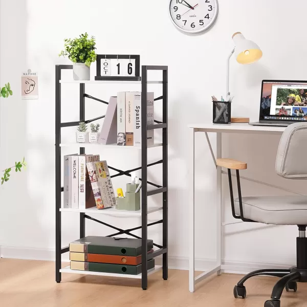 Yoobure 4 Tier Bookshelf  Small Book Shelf Industrial Bookcase Narrow Book Case Book Storage Organizer for CDMovieBook Bookshelves for Bedroom Office Living Room Berry BrownWhite