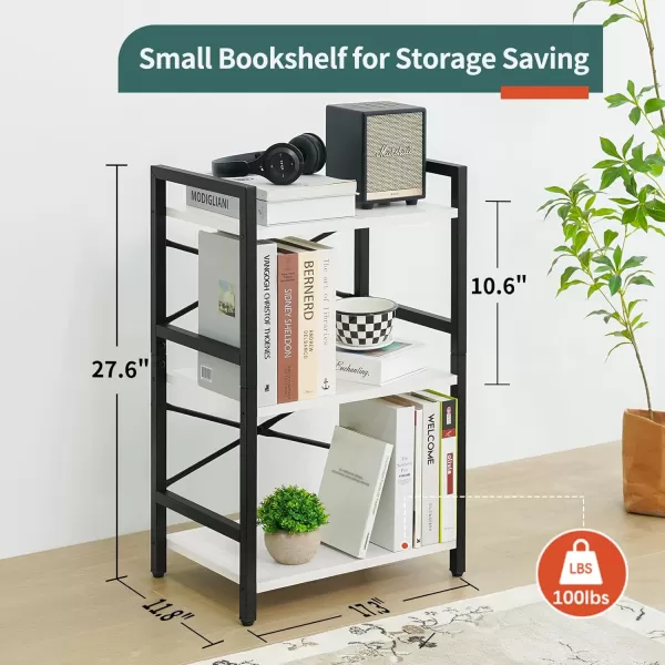 Yoobure 4 Tier Bookshelf  Small Book Shelf Industrial Bookcase Narrow Book Case Book Storage Organizer for CDMovieBook Bookshelves for Bedroom Office Living Room Berry BrownWhite
