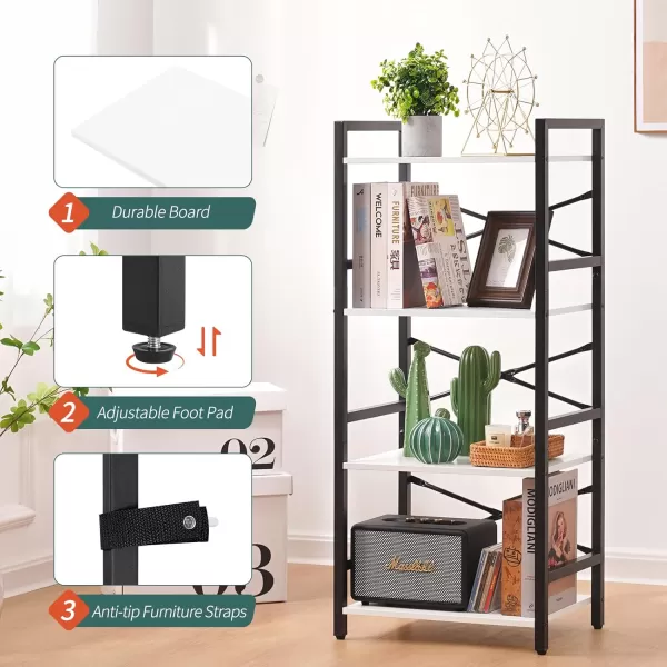 Yoobure 4 Tier Bookshelf  Small Book Shelf Industrial Bookcase Narrow Book Case Book Storage Organizer for CDMovieBook Bookshelves for Bedroom Office Living Room Berry BrownWhite
