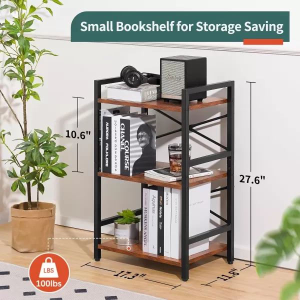 Yoobure 4 Tier Bookshelf  Small Book Shelf Industrial Bookcase Narrow Book Case Book Storage Organizer for CDMovieBook Bookshelves for Bedroom Office Living Room Berry BrownBerry Brown