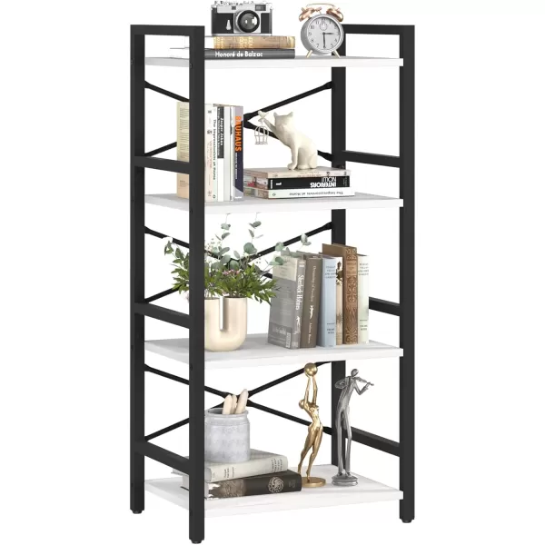 Yoobure 4 Tier Bookshelf  Small Book Shelf Industrial Bookcase Narrow Book Case Book Storage Organizer for CDMovieBook Bookshelves for Bedroom Office Living Room Berry BrownWhite