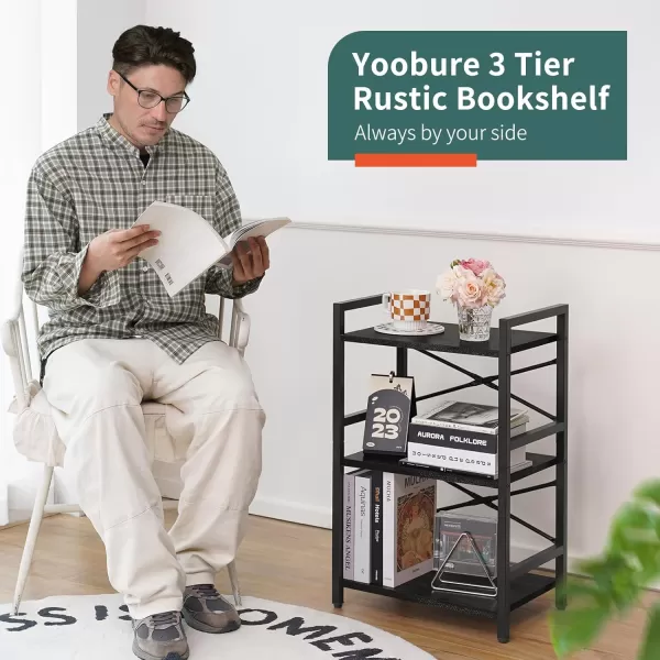 Yoobure 4 Tier Bookshelf  Small Book Shelf Industrial Bookcase Narrow Book Case Book Storage Organizer for CDMovieBook Bookshelves for Bedroom Office Living Room Berry BrownBlack