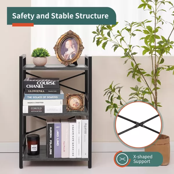 Yoobure 4 Tier Bookshelf  Small Book Shelf Industrial Bookcase Narrow Book Case Book Storage Organizer for CDMovieBook Bookshelves for Bedroom Office Living Room Berry BrownCharcoal Gray