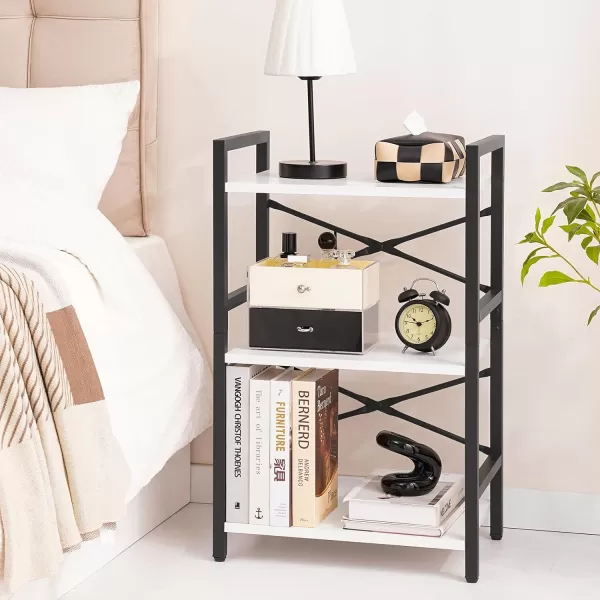 Yoobure 4 Tier Bookshelf  Small Book Shelf Industrial Bookcase Narrow Book Case Book Storage Organizer for CDMovieBook Bookshelves for Bedroom Office Living Room Berry BrownWhite