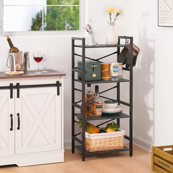 Yoobure 4 Tier Bookshelf  Small Book Shelf Industrial Bookcase Narrow Book Case Book Storage Organizer for CDMovieBook Bookshelves for Bedroom Office Living Room Berry BrownCharcoal Gray