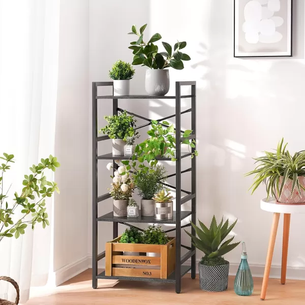 Yoobure 4 Tier Bookshelf  Small Book Shelf Industrial Bookcase Narrow Book Case Book Storage Organizer for CDMovieBook Bookshelves for Bedroom Office Living Room Berry BrownCharcoal Gray