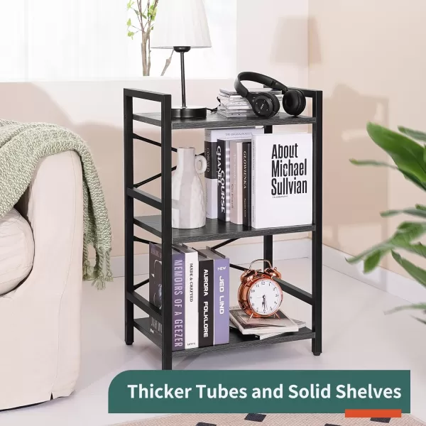 Yoobure 4 Tier Bookshelf  Small Book Shelf Industrial Bookcase Narrow Book Case Book Storage Organizer for CDMovieBook Bookshelves for Bedroom Office Living Room Berry BrownCharcoal Gray