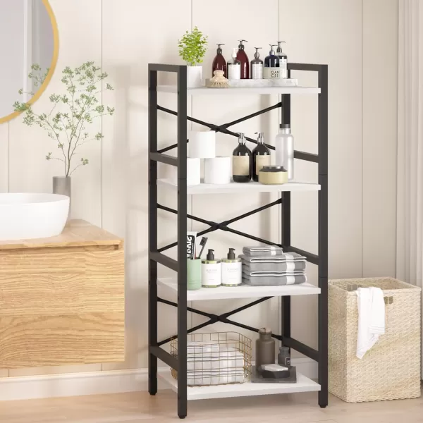 Yoobure 4 Tier Bookshelf  Small Book Shelf Industrial Bookcase Narrow Book Case Book Storage Organizer for CDMovieBook Bookshelves for Bedroom Office Living Room Berry BrownWhite