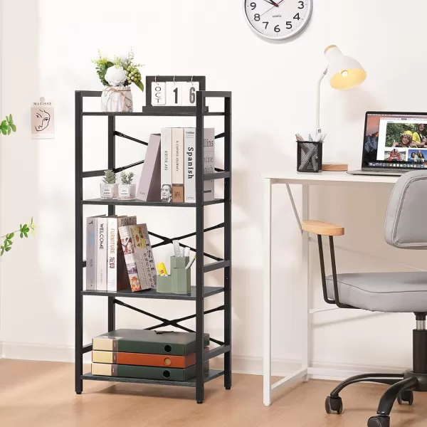 Yoobure 4 Tier Bookshelf  Small Book Shelf Industrial Bookcase Narrow Book Case Book Storage Organizer for CDMovieBook Bookshelves for Bedroom Office Living Room Berry BrownCharcoal Gray