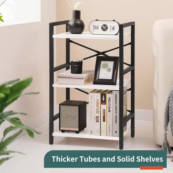 Yoobure 4 Tier Bookshelf  Small Book Shelf Industrial Bookcase Narrow Book Case Book Storage Organizer for CDMovieBook Bookshelves for Bedroom Office Living Room Berry BrownWhite