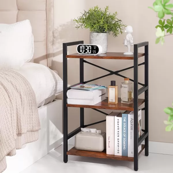 Yoobure 4 Tier Bookshelf  Small Book Shelf Industrial Bookcase Narrow Book Case Book Storage Organizer for CDMovieBook Bookshelves for Bedroom Office Living Room Berry BrownBerry Brown
