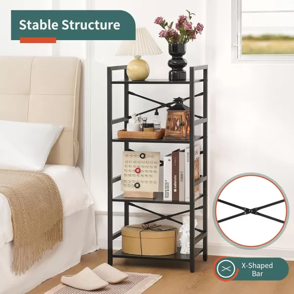 Yoobure 4 Tier Bookshelf  Small Book Shelf Industrial Bookcase Narrow Book Case Book Storage Organizer for CDMovieBook Bookshelves for Bedroom Office Living Room Berry BrownBlack