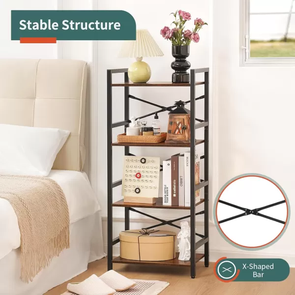 Yoobure 4 Tier Bookshelf  Small Book Shelf Industrial Bookcase Narrow Book Case Book Storage Organizer for CDMovieBook Bookshelves for Bedroom Office Living Room Berry BrownBerry Brown