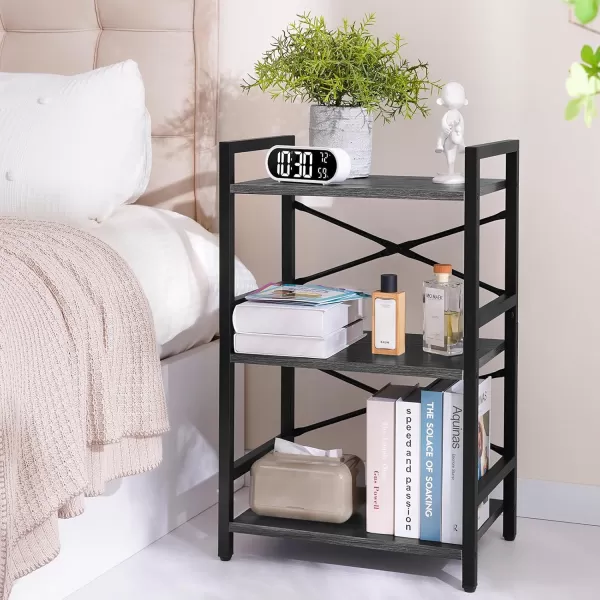 Yoobure 4 Tier Bookshelf  Small Book Shelf Industrial Bookcase Narrow Book Case Book Storage Organizer for CDMovieBook Bookshelves for Bedroom Office Living Room Berry BrownCharcoal Gray