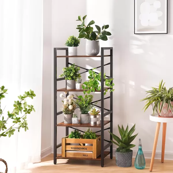 Yoobure 4 Tier Bookshelf  Small Book Shelf Industrial Bookcase Narrow Book Case Book Storage Organizer for CDMovieBook Bookshelves for Bedroom Office Living Room Berry BrownBerry Brown