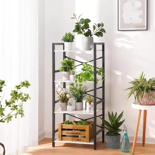 Yoobure 4 Tier Bookshelf  Small Book Shelf Industrial Bookcase Narrow Book Case Book Storage Organizer for CDMovieBook Bookshelves for Bedroom Office Living Room Berry BrownWhite